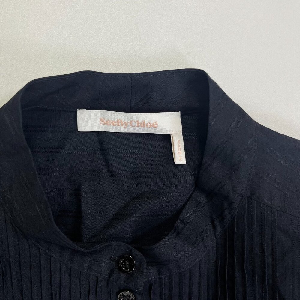 NWOT SEE BY CHLOÉ Long Sleeve Mini Shirt Dress Black Size 38 - Picture 9 of 12